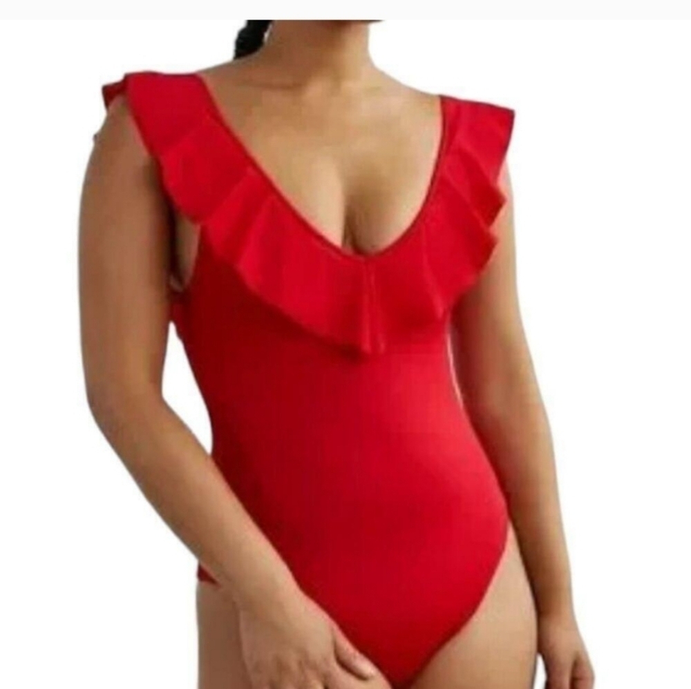 ARITZIA | Wilfred Danette ruffle knit bodysuit red sz XXS